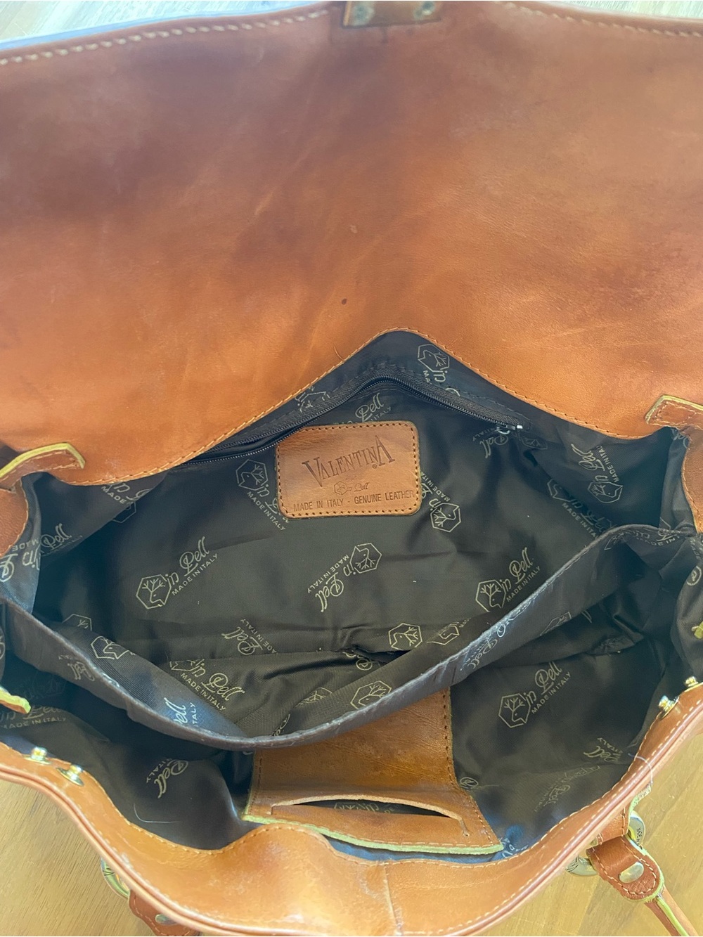 Valentina cognac Leather Shoulder Satchel with Gold-Tone Hardware - Picture 7 of 9